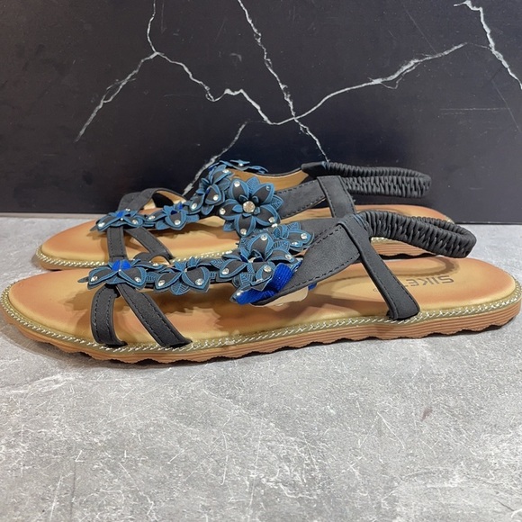 Siketu Floral Sandal R-700-3 Black Size 10.5m - Picture 3 of 9